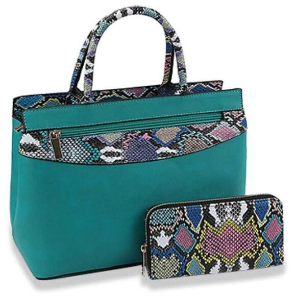 Handbags - Snake Trim Women Fashion Handbags Tote Bag Shoulder Bag Top Handle Satchel Purse